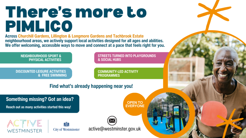 Pimlico Programme Flyer outlining everything available to the community