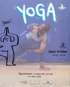 Flyer with details about FREE Yoga at the Exchange, showing someone in a yoga pose