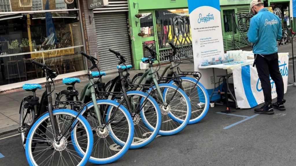 Bikes lined up at London Cycle Festival - Sunday Streets at Church Street as part of World Car Free Day