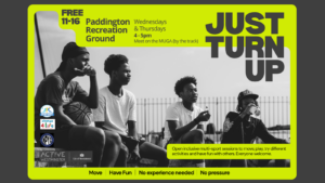 Just Turn Up Campaign Creative - showing four young black males sitting together