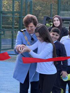PRG Outdoor gym & MUGA Launch - Lord Mayor and St Augustine's student cut ribbon at launch