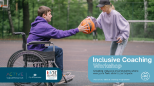 Foundation Offer - Inclusive Training Course flyer to help promote the course - has the key course details and an image of a child in a wheelchair that is being coached