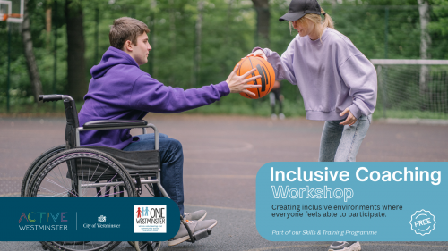 Foundation Offer - Inclusive Training Course flyer to help promote the course - has the key course details and an image of a child in a wheelchair that is being coached